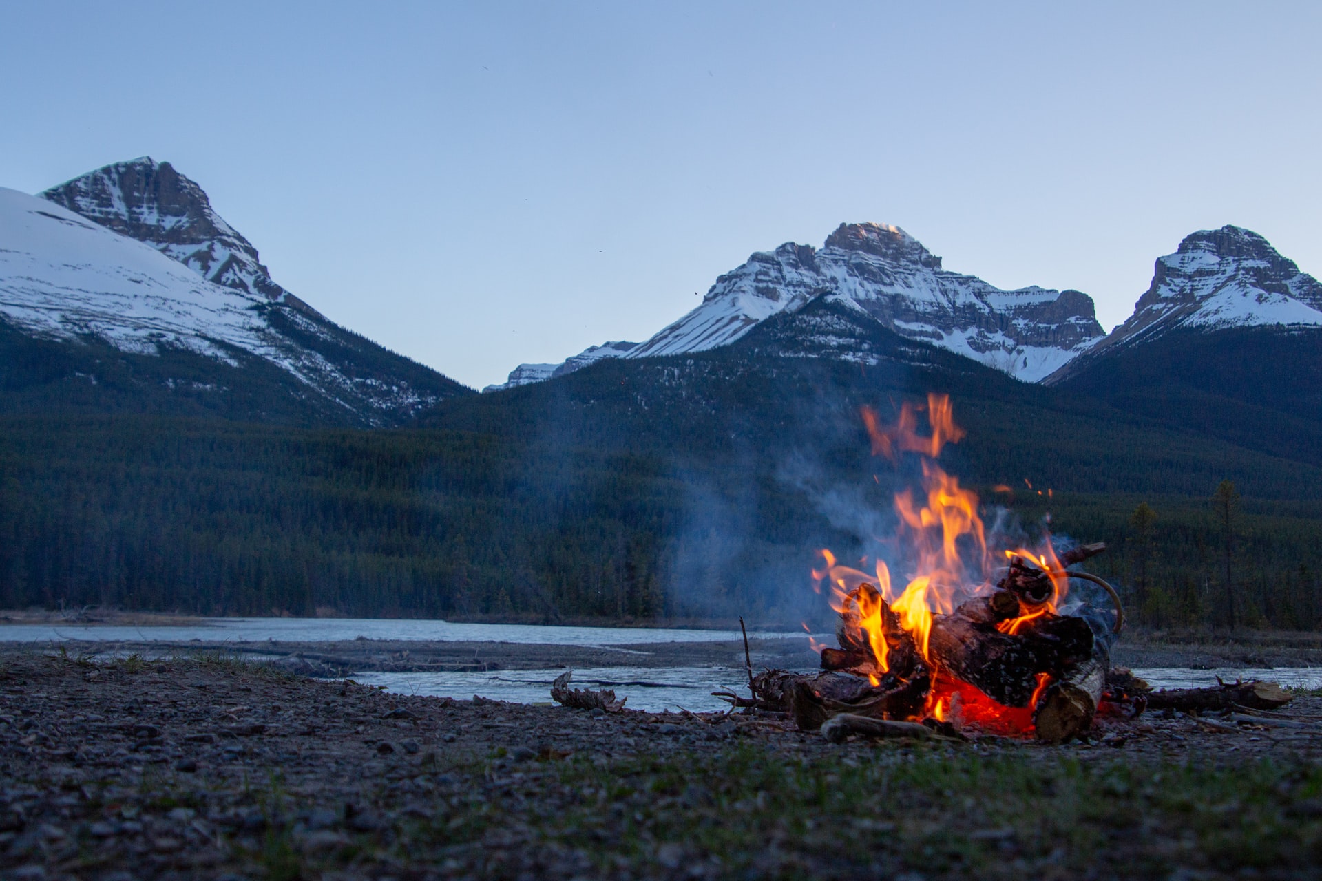 Fire In Front Of Mountains